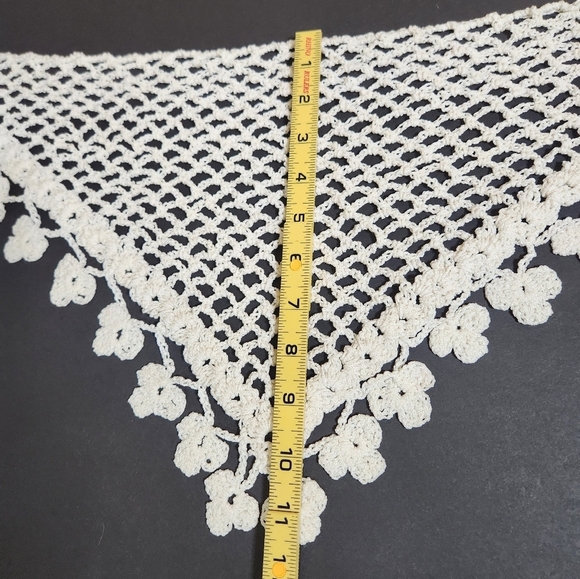 Hand-made Crochet  White Mesh Hair Kerchief/Bandana with Tassel Trim